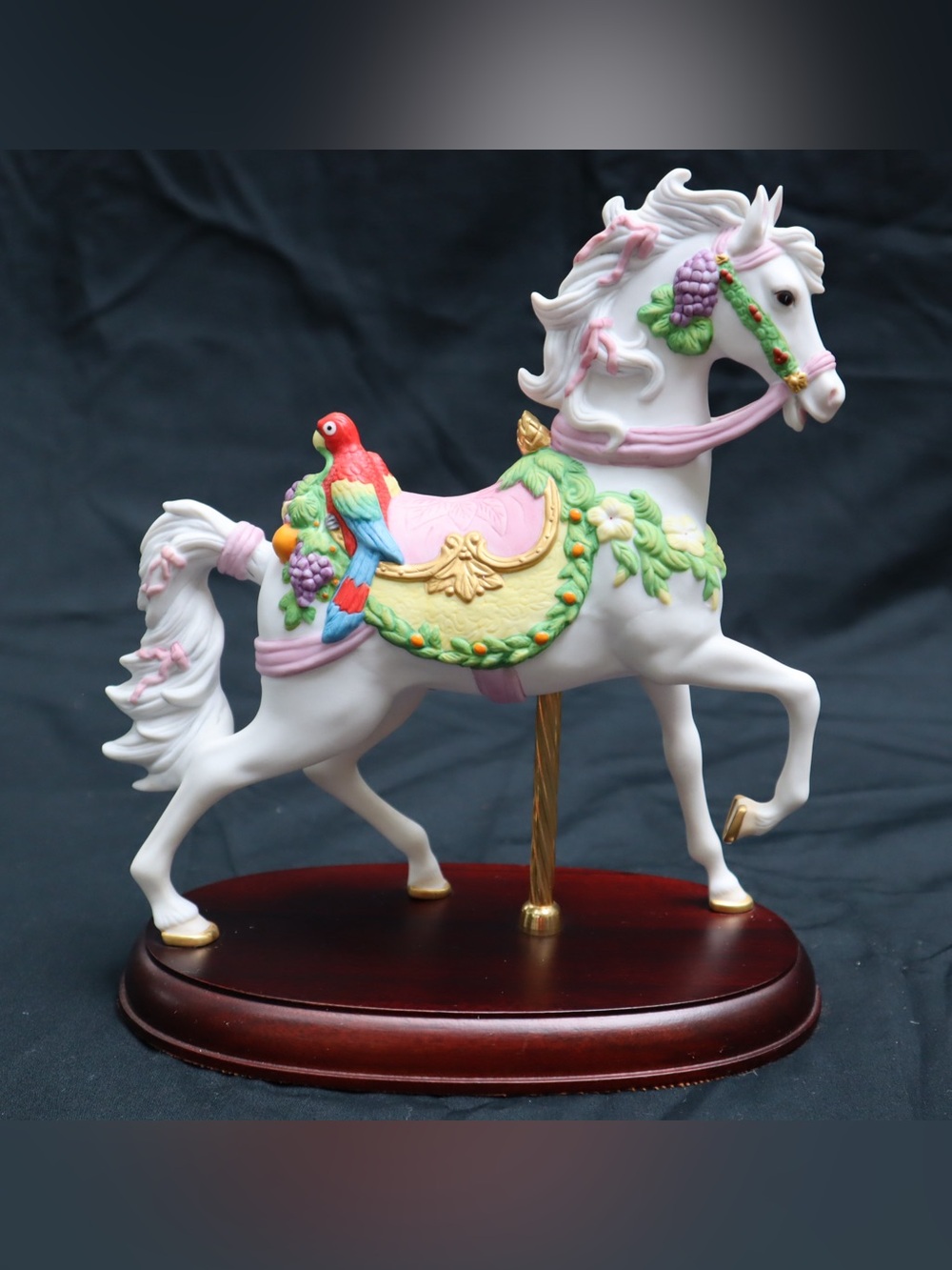 Lenox 1992 White Carousel Horse Figurine with Parrot